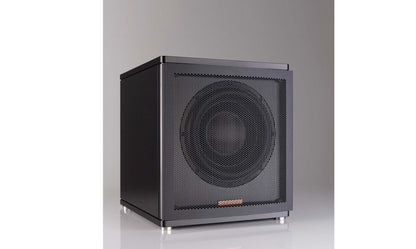 Caisson de basses vue de trois quart avec grille de protection